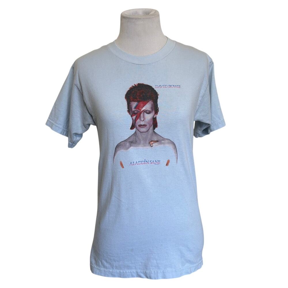 Vintage Y2K David Bowie Aladdin Sane Pale Blue Graphic Band Tee